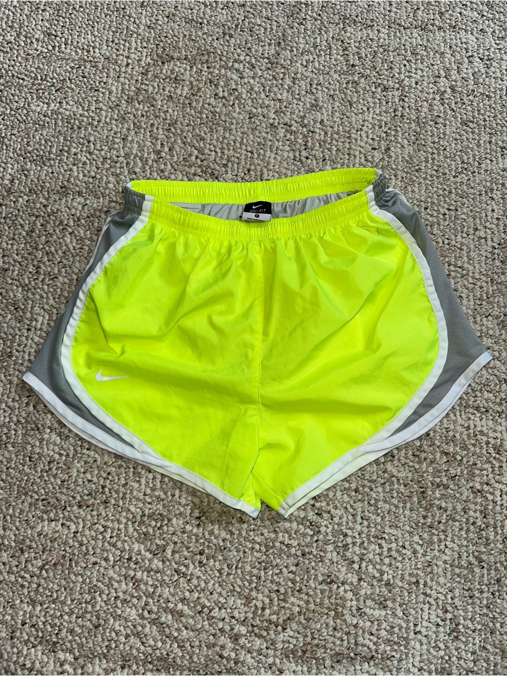 Nike Dry-Fit Women's Neon Yellow and Gray Athletic Shorts
